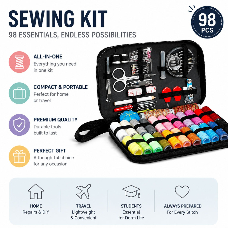 مجموعة أدوات الخياطة 68/98 قطع - مراجعة Sewing Necessities وسعره